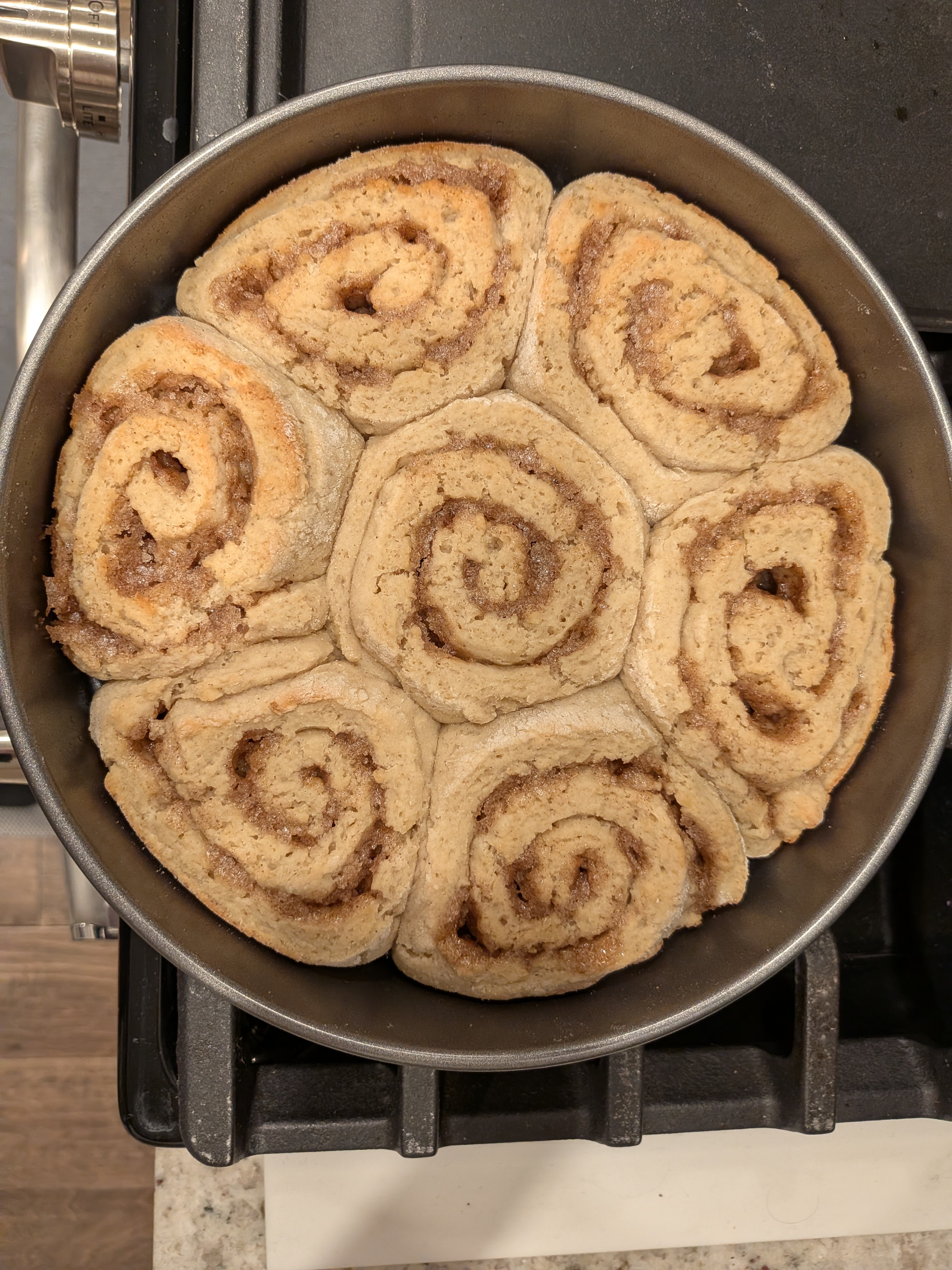 Cinnamon Rolls after baking alt text